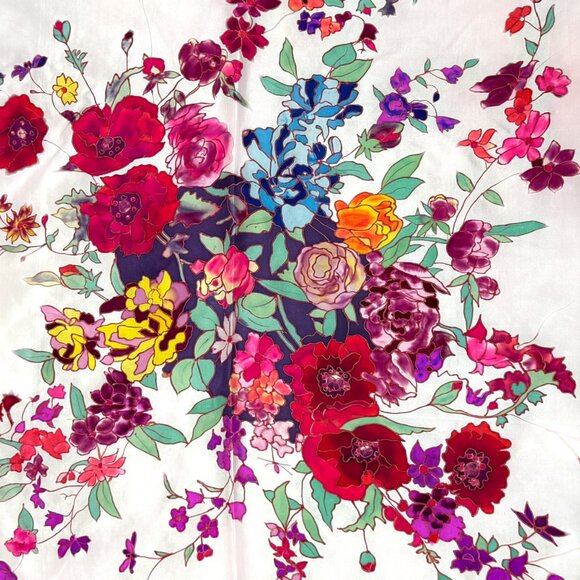 Vintage Création Adam Hand Decorated Bouquet France Silk Floral Scarf 33.25" - Picture 3 of 7